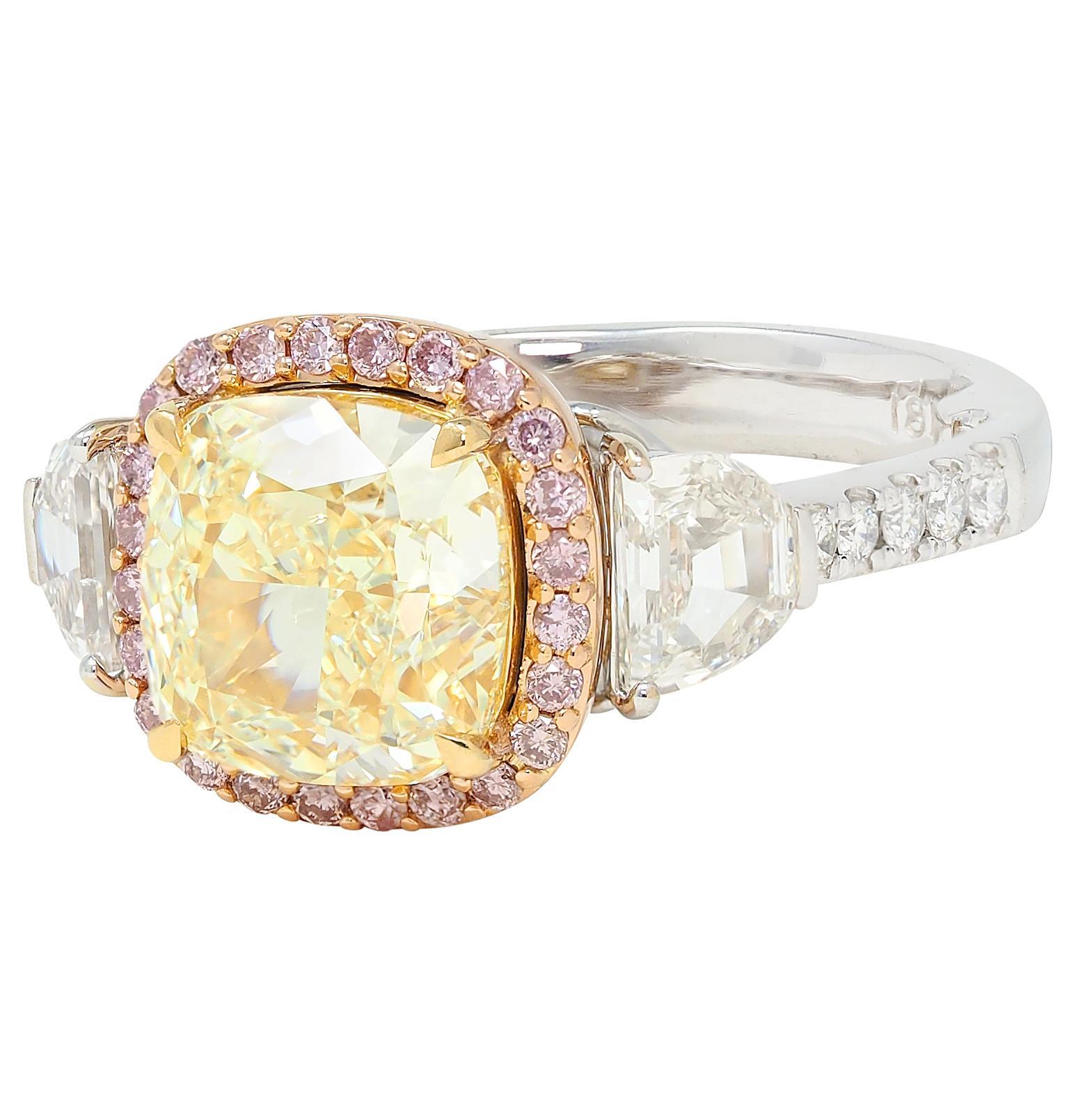  Bague de fiançailles contemporaine en or 18 carats avec 4,23 CTW de diamant jaune clair fantaisie Pour femmes 