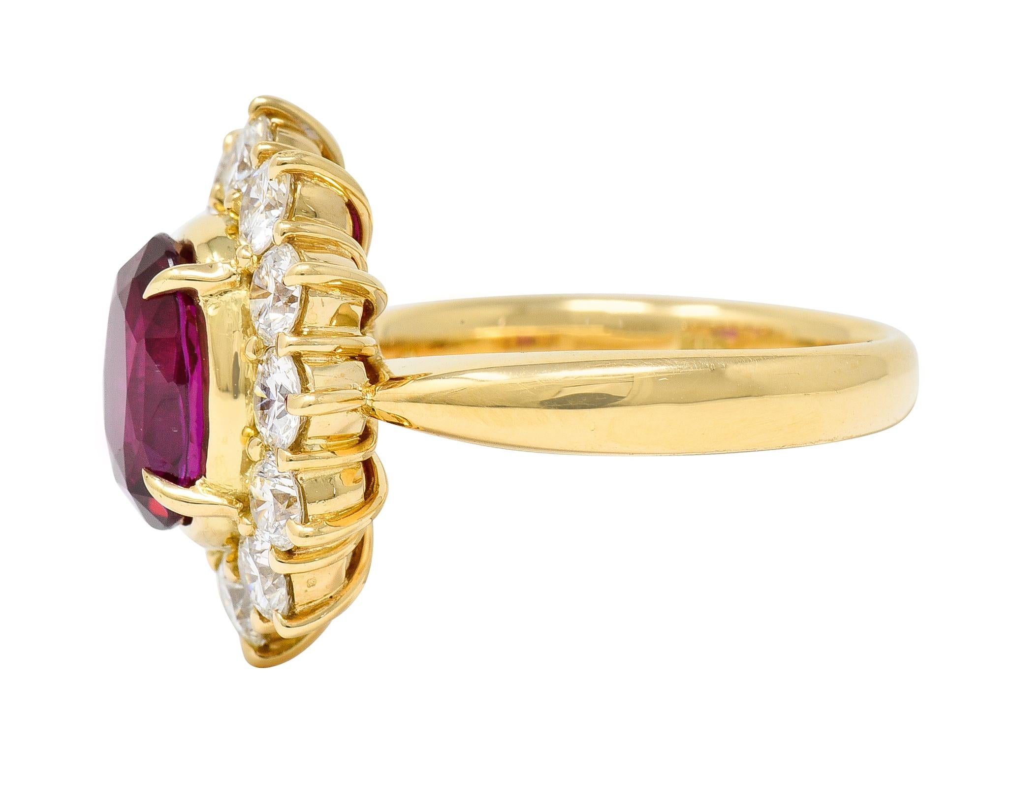 Women's or Men's Contemporary 4.28 CTW Oval Step Cut Ruby Diamond 18 Karat Yellow Gold Ring For Sale