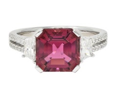 Contemporary 4.32 CTW Tourmaline Diamond 18 Karat White Gold Three Stone Ring