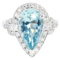 Contemporary 4.40ct Pear Cut Aquamarine 
Diamond Ring 18 Carat White Gold