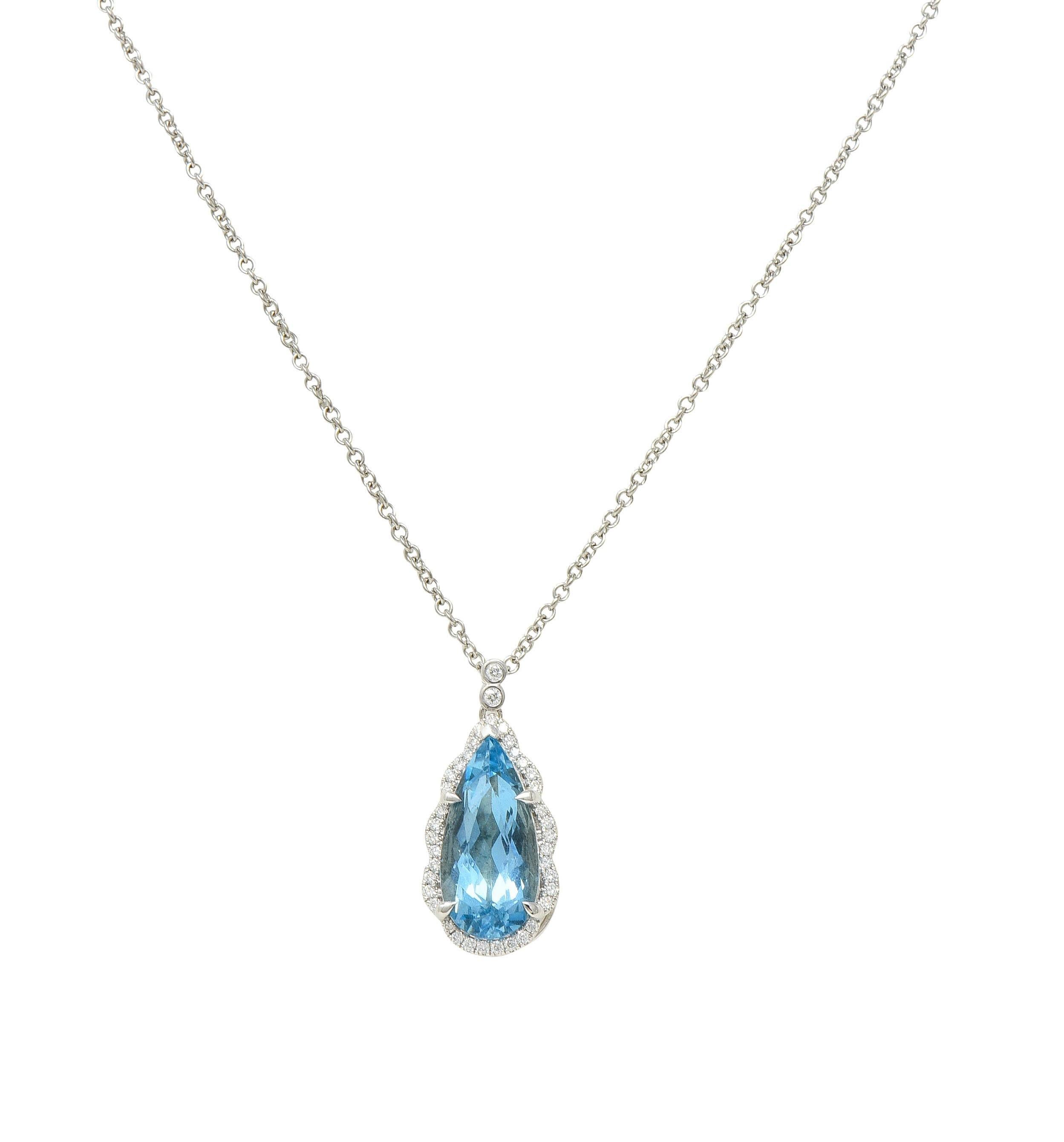 Collier Contemporary 4.42 CTW Aquamarine Diamond 14 Karat White Gold Pendant Necklace 7