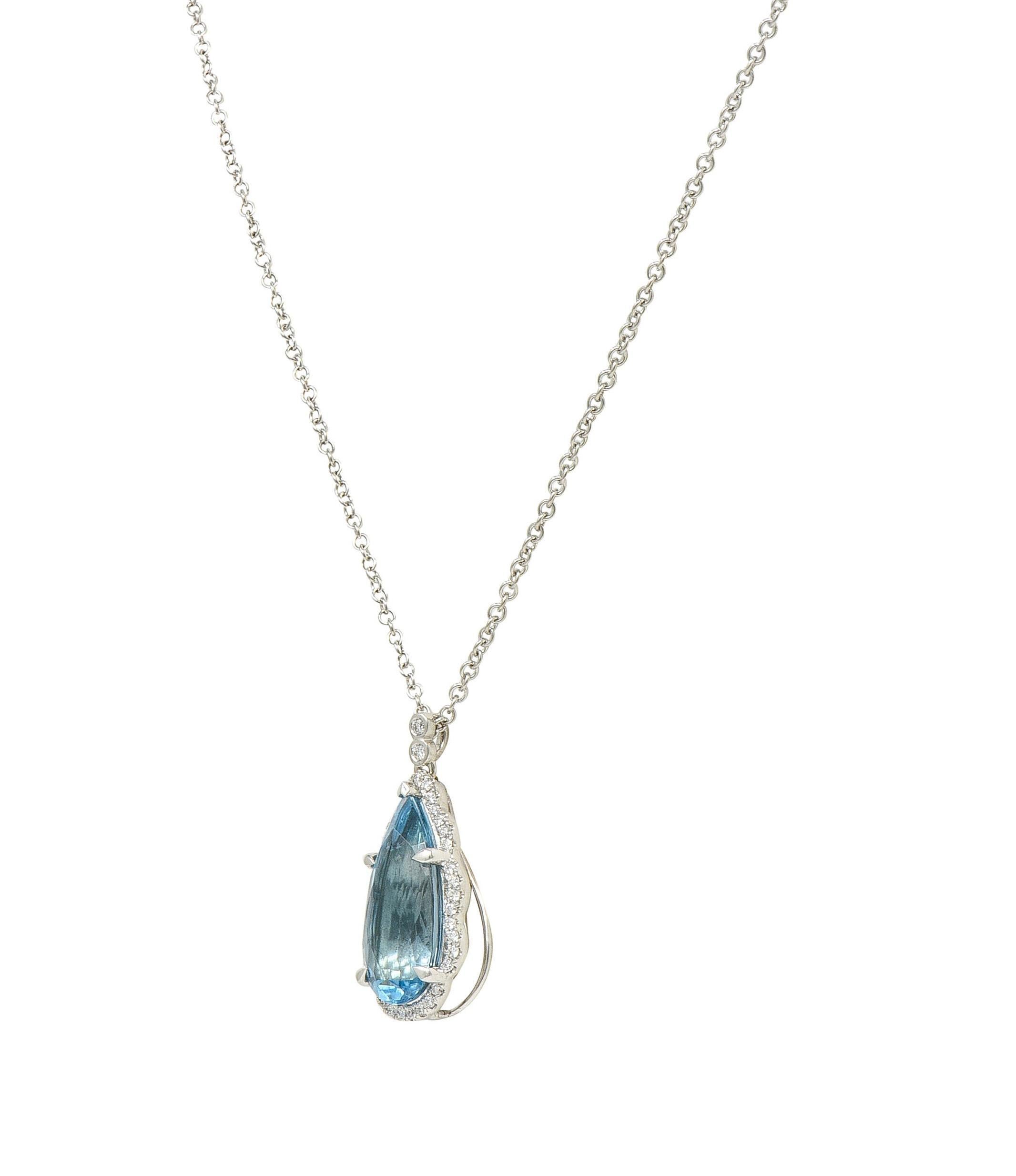 Taille brillant Collier Contemporary 4.42 CTW Aquamarine Diamond 14 Karat White Gold Pendant Necklace