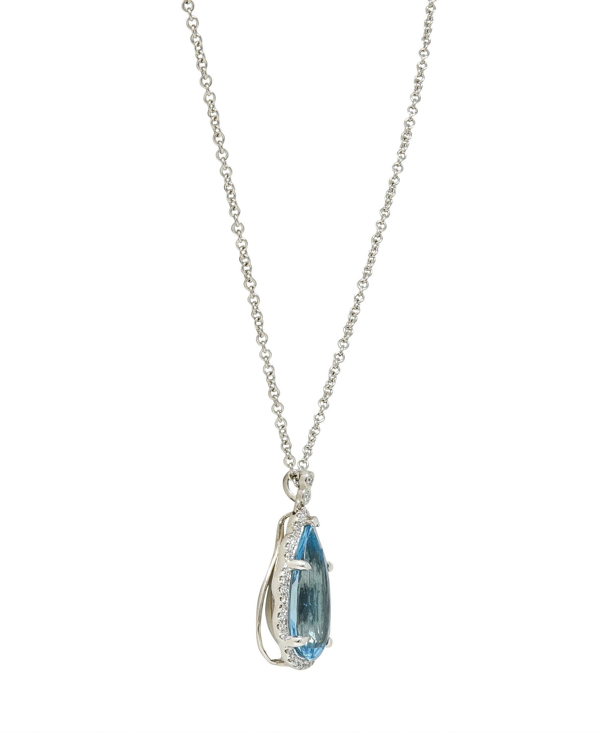  Collier Contemporary 4.42 CTW Aquamarine Diamond 14 Karat White Gold Pendant Necklace Unisexe 
