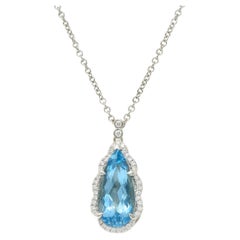 Collier Contemporary 4.42 CTW Aquamarine Diamond 14 Karat White Gold Pendant Necklace