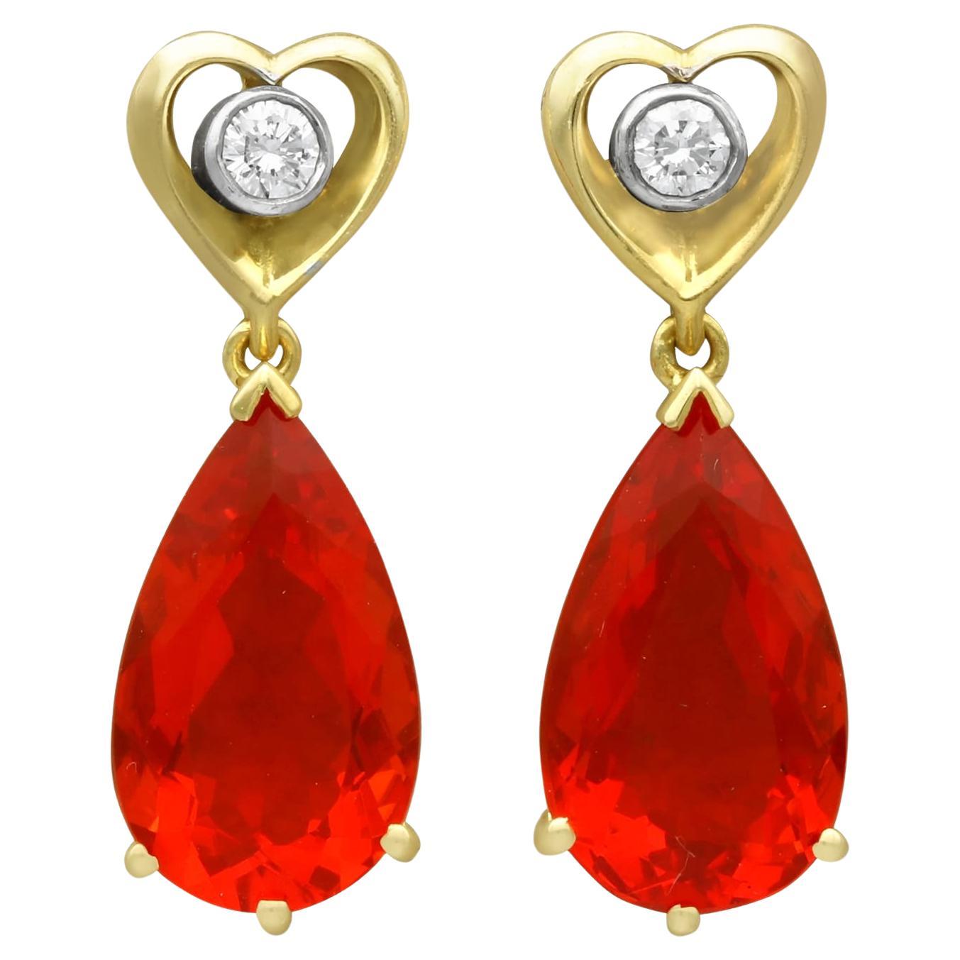 4.60 Carat Fire Opal and Diamond Earrings in 18k Yellow Gold