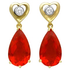 4,60 Karat Feueropal und Diamant-Ohrringe aus 18k Gelbgold