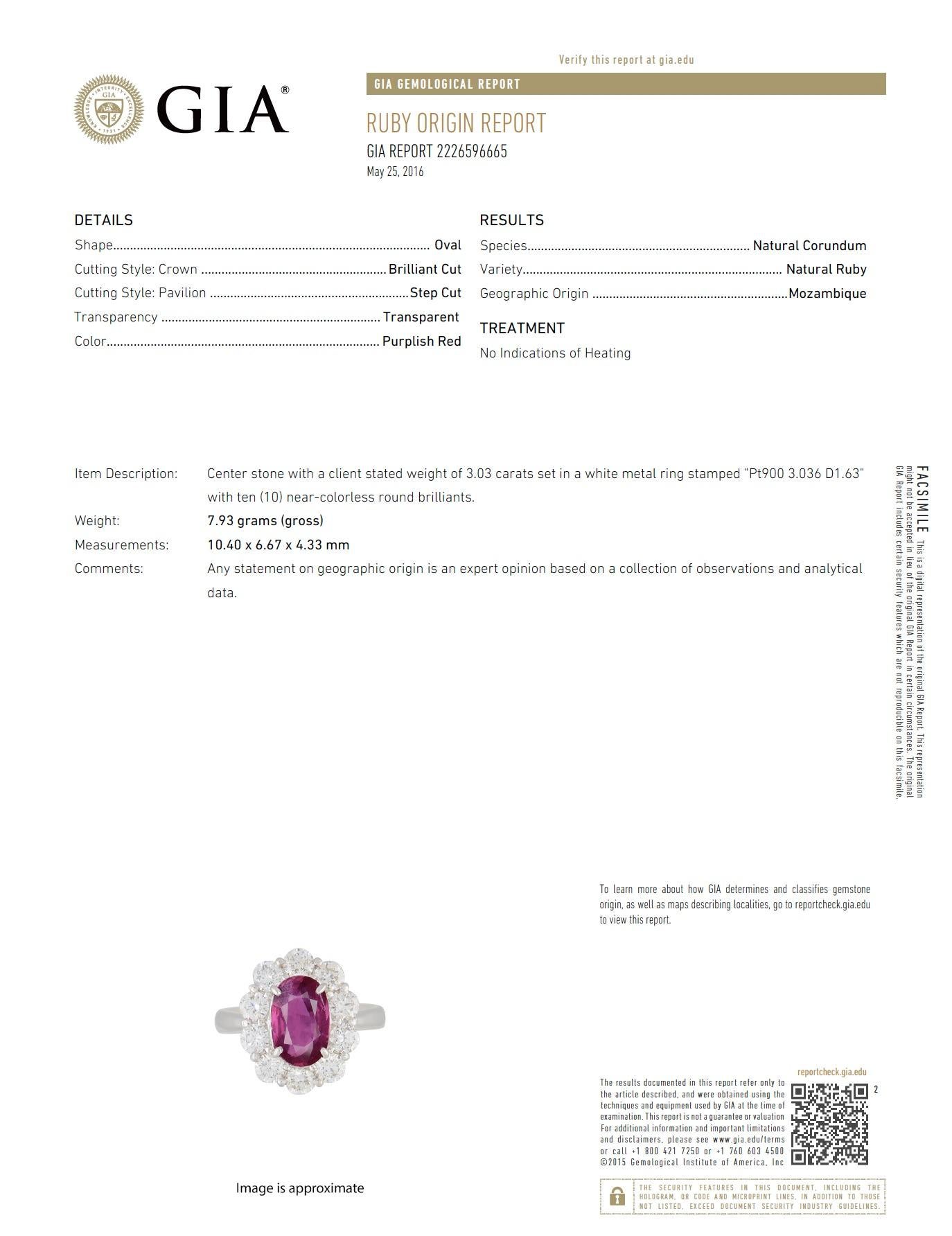 Contemporary 4.66 Carat No Heat Ruby Diamond Platinum Cluster Ring GIA 6
