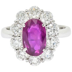 Anello a grappolo in platino con diamante rubino senza calore Contemporary 4,66 carati GIA