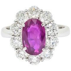 Contemporary 4.66 Carat No Heat Ruby Diamond Platinum Cluster Ring GIA