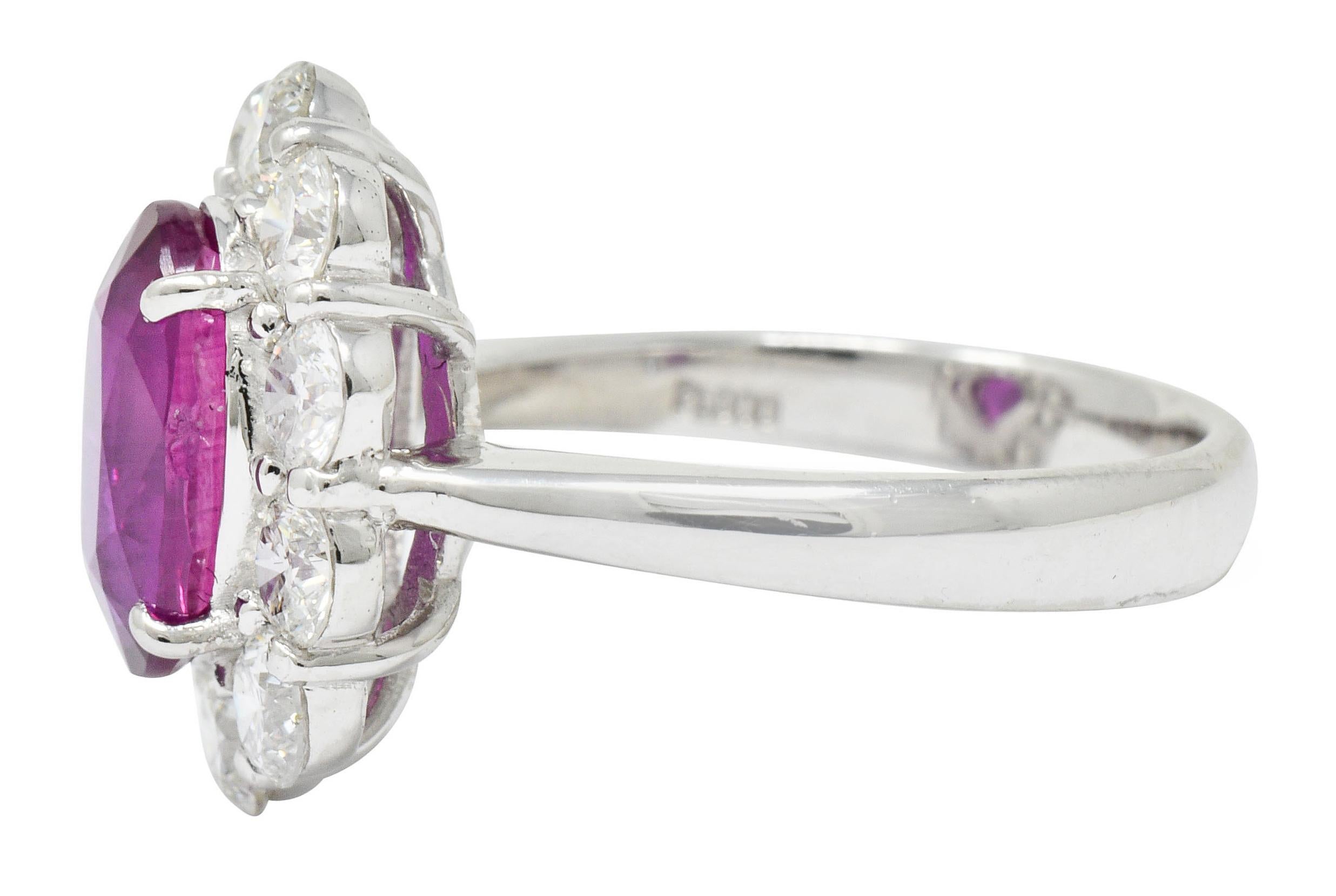 Women's or Men's Contemporary 4.66 Carat No Heat Ruby Diamond Platinum Cluster Ring GIA
