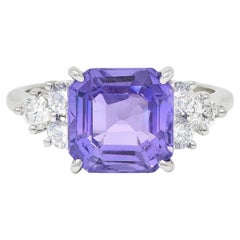 Contemporary 4.75 CTW No Heat Lavender Ceylon Sapphire Diamond Platinum Ring GIA