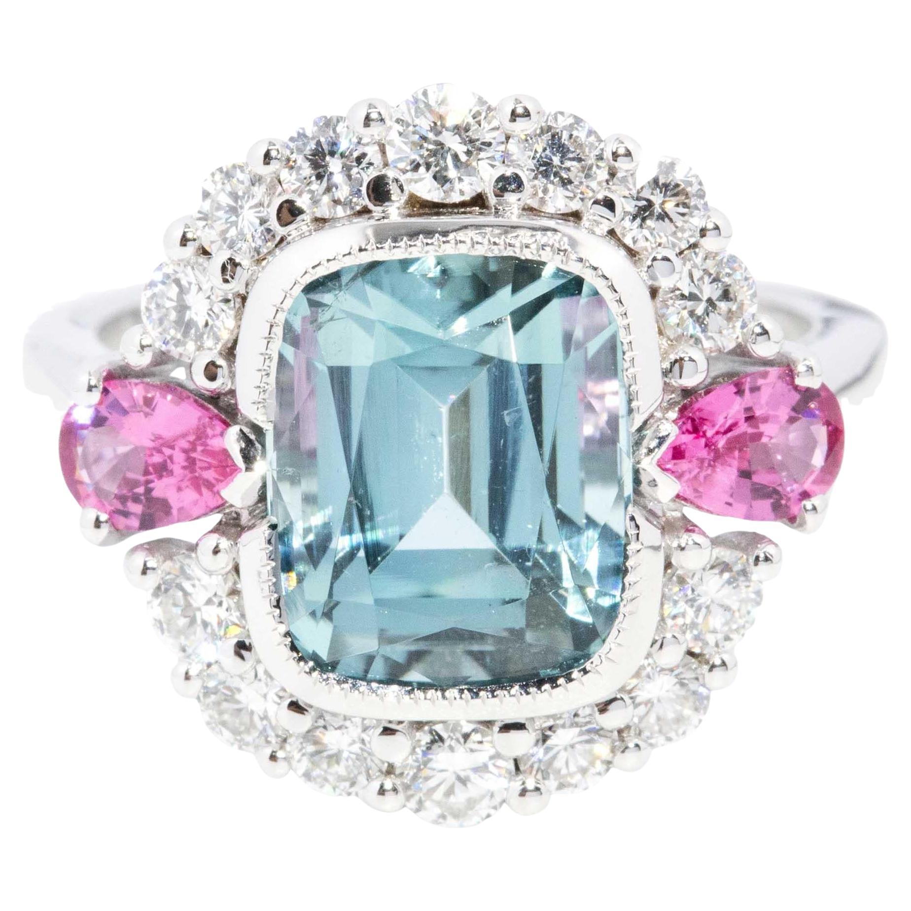 Contemporary 4,75ct Turmalin Pink Spinell & Diamant Ring 18 Karat Weißgold