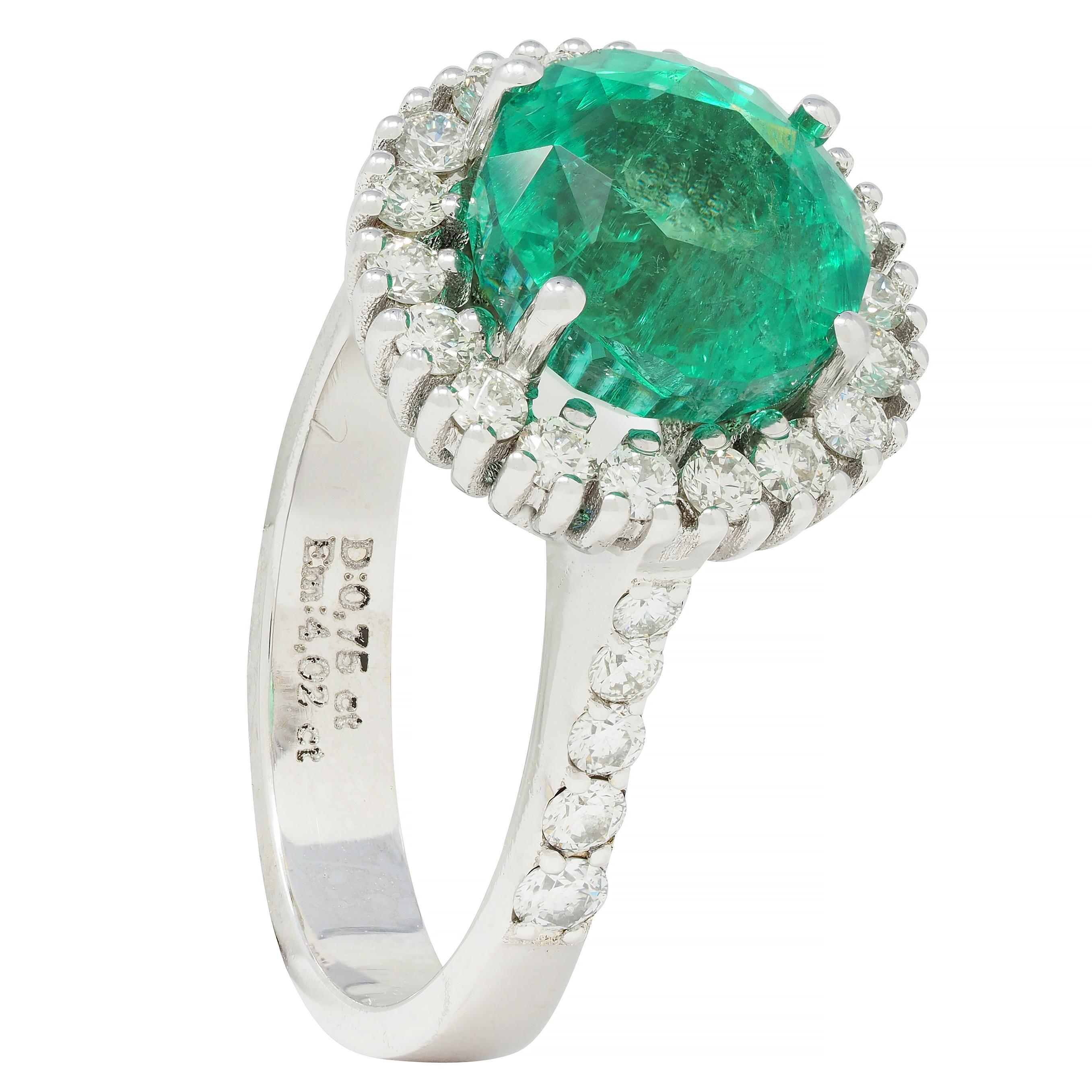 Contemporary 4.77 CTW Emerald Diamond 18 Karat Gold Halo Ring GIA For Sale 5