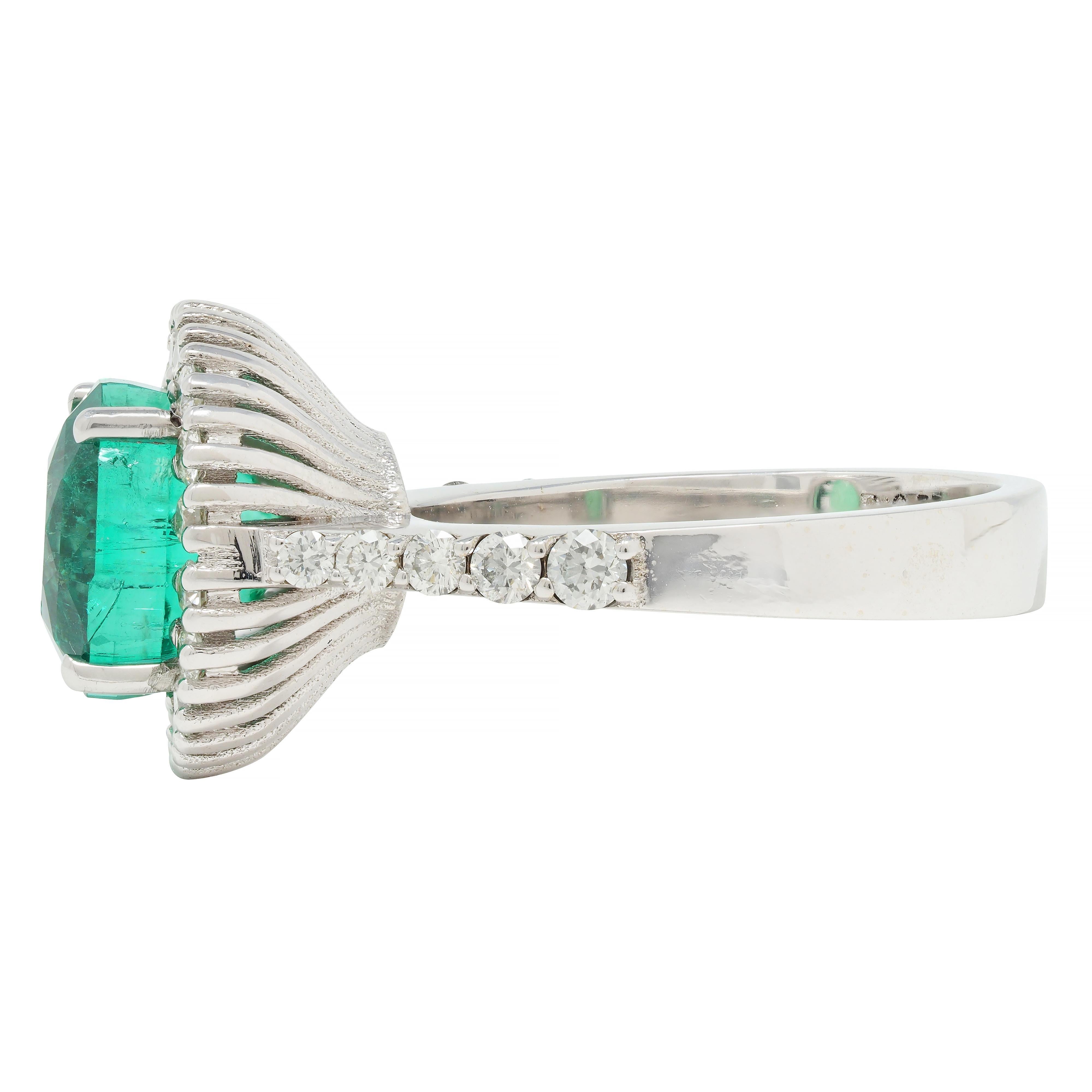 Women's or Men's Contemporary 4.77 CTW Emerald Diamond 18 Karat Gold Halo Ring GIA For Sale