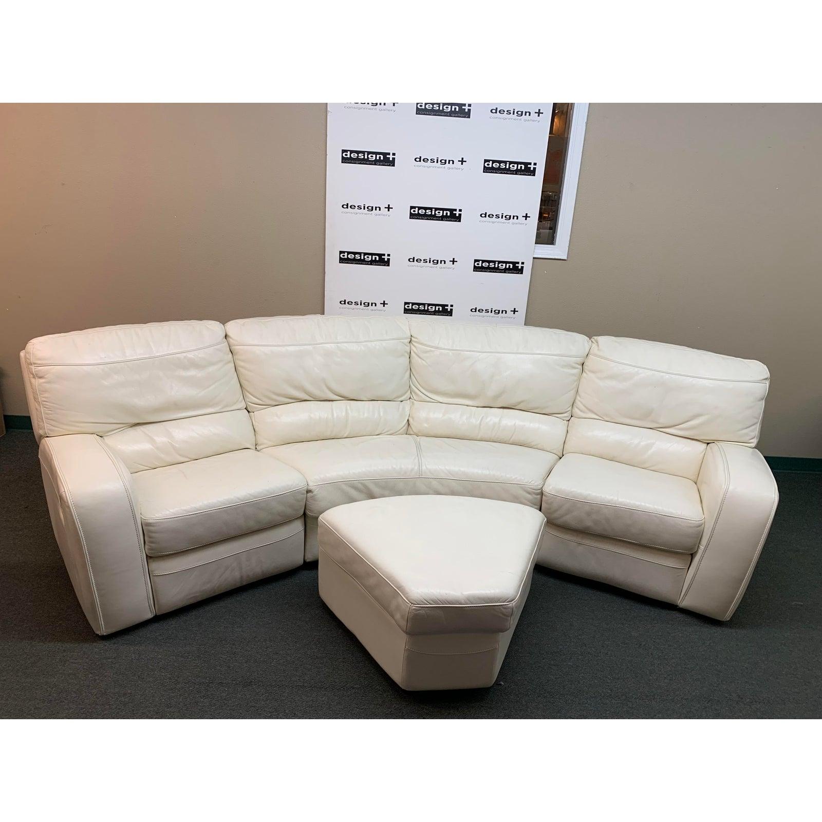 Contemporary 4pc White Leather Curved Sectional and Double Recliners For Sale 3