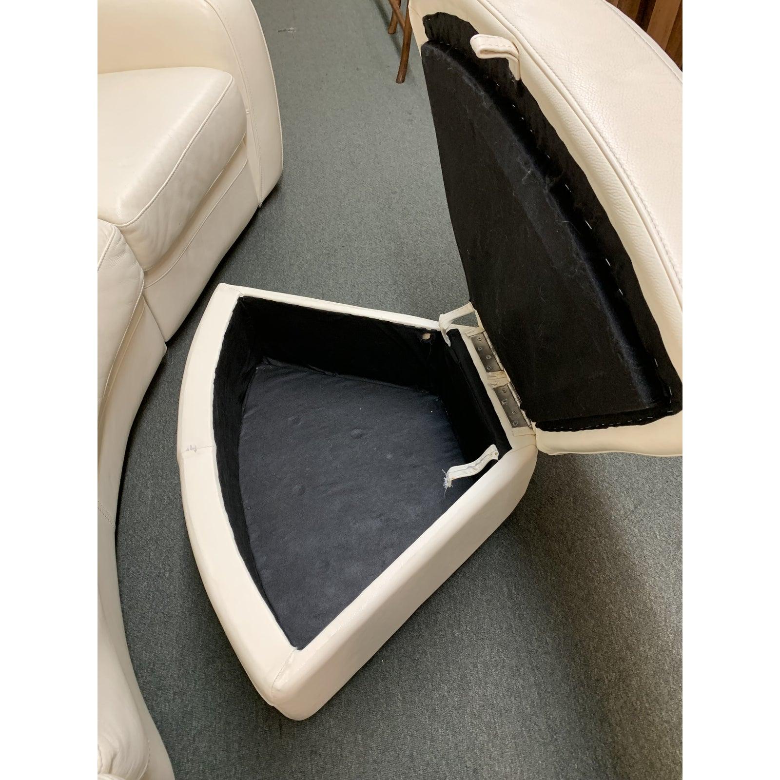 Contemporary 4pc White Leather Curved Sectional and Double Recliners For Sale 4