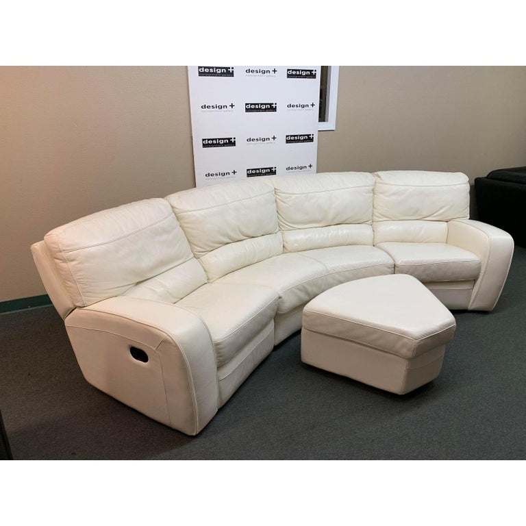 Contemporary 4pc White Leather Curved Sectional and Double Recliners For Sale at 1stDibs
