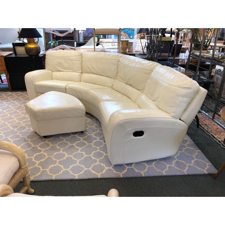Contemporary 4pc White Leather Curved Sectional and Double Recliners For Sale at 1stDibs