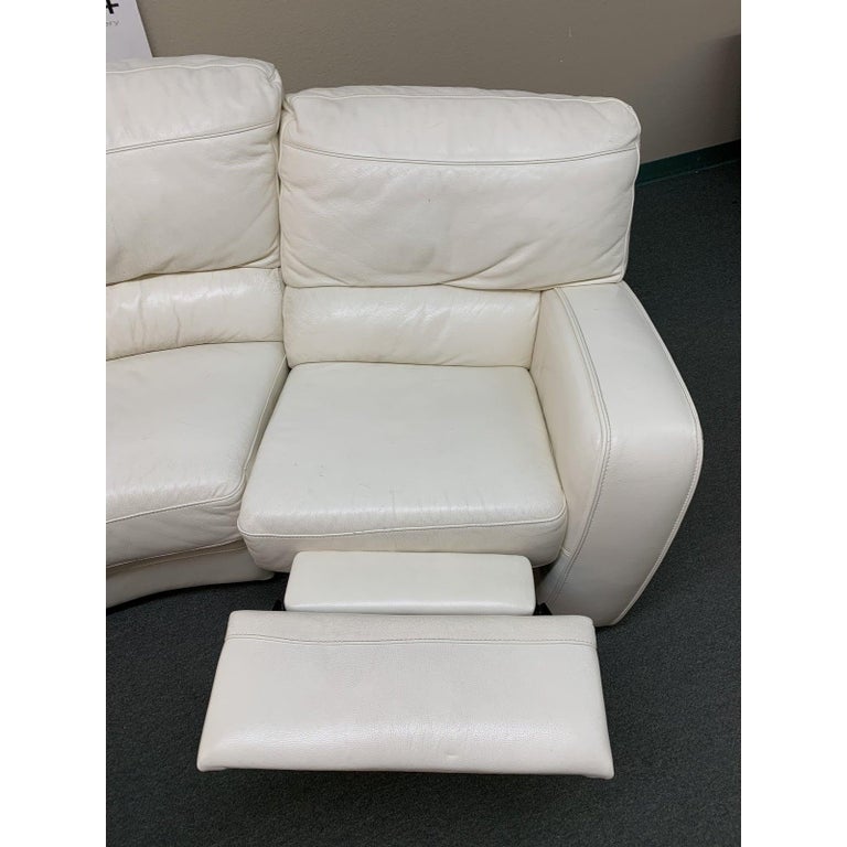 Contemporary 4pc White Leather Curved Sectional and Double Recliners For Sale at 1stDibs