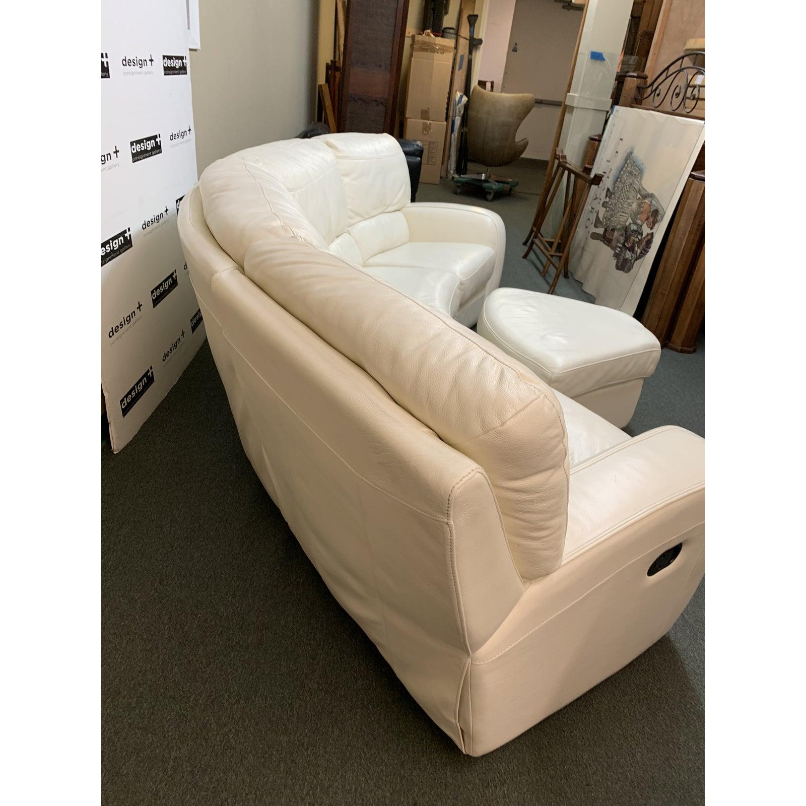 Other Contemporary 4pc White Leather Curved Sectional and Double Recliners For Sale