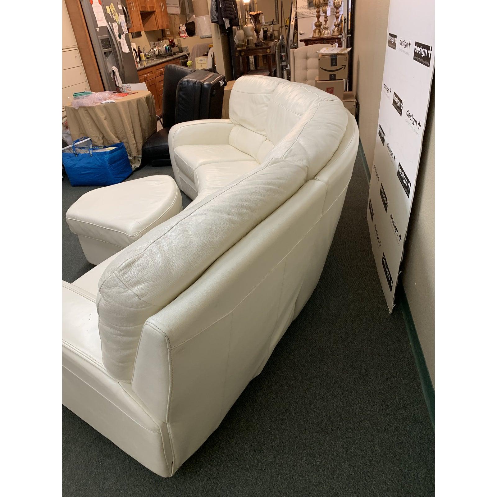 Contemporary 4pc White Leather Curved Sectional and Double Recliners For Sale 1