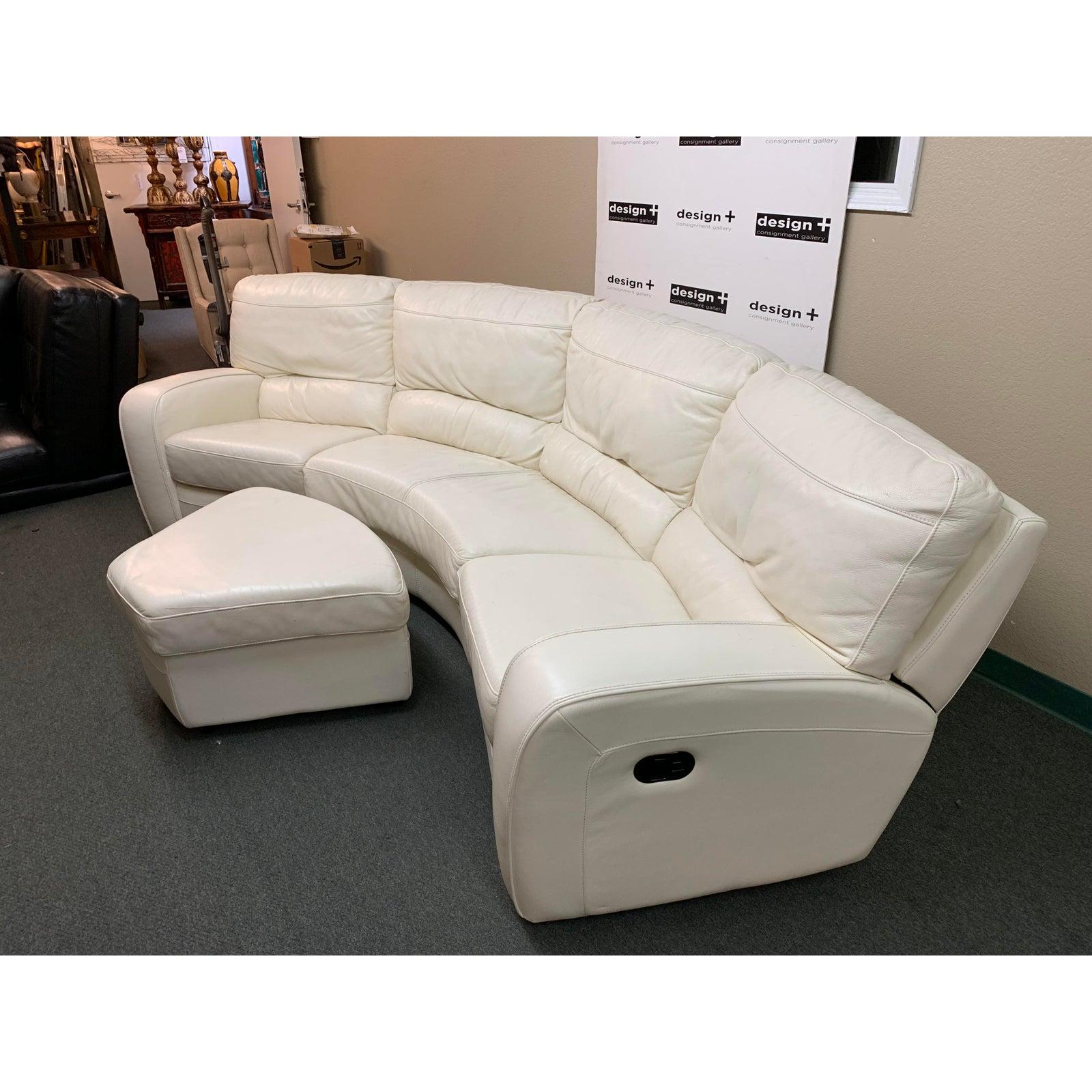 Contemporary 4pc White Leather Curved Sectional and Double Recliners For Sale 2