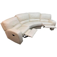 Contemporary 4pc White Leather Curved Sectional and Double Recliners