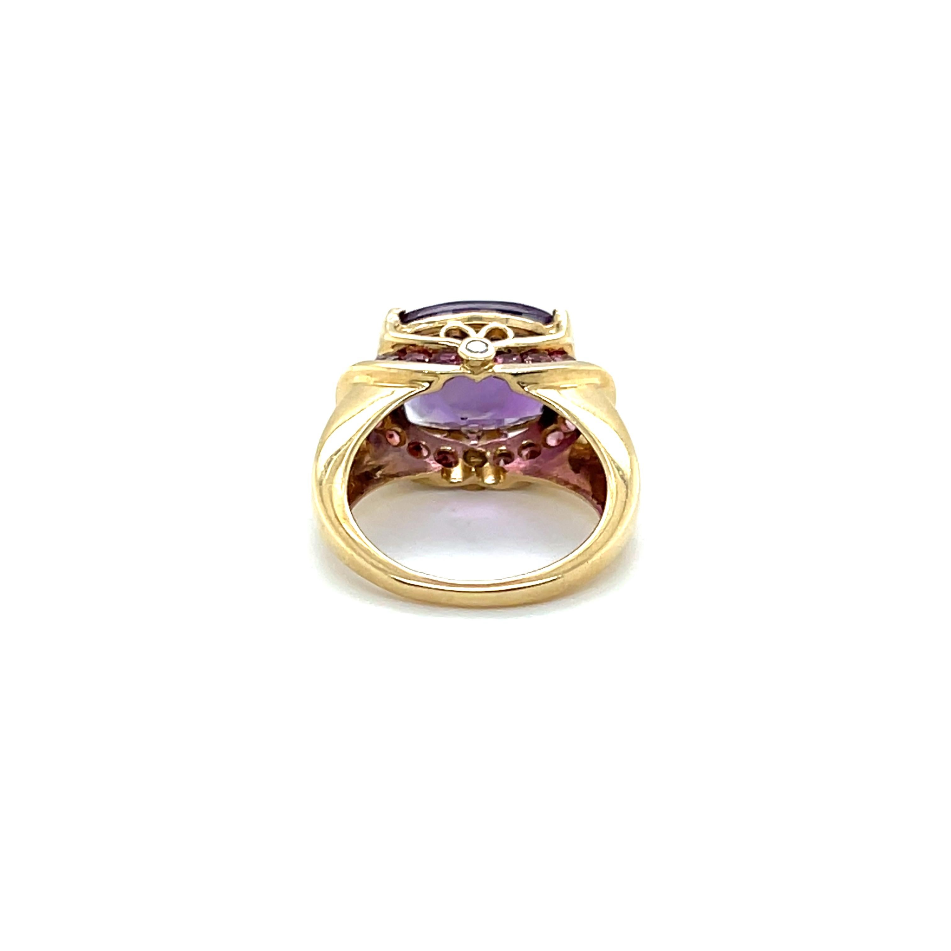 Contemporary 5 Carat Amethyst Tourmaline Diamond & 10K Yellow Gold Cocktail Ring en vente 4
