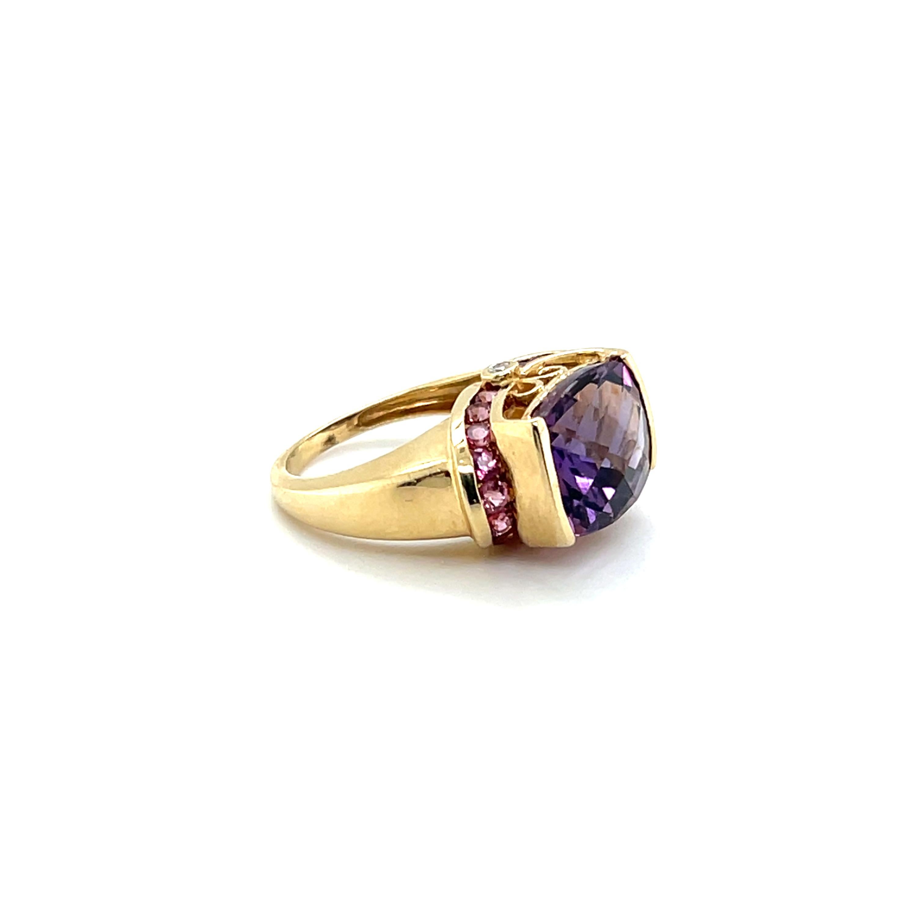 Contemporary 5 Carat Amethyst Tourmaline Diamond & 10K Yellow Gold Cocktail Ring en vente 5