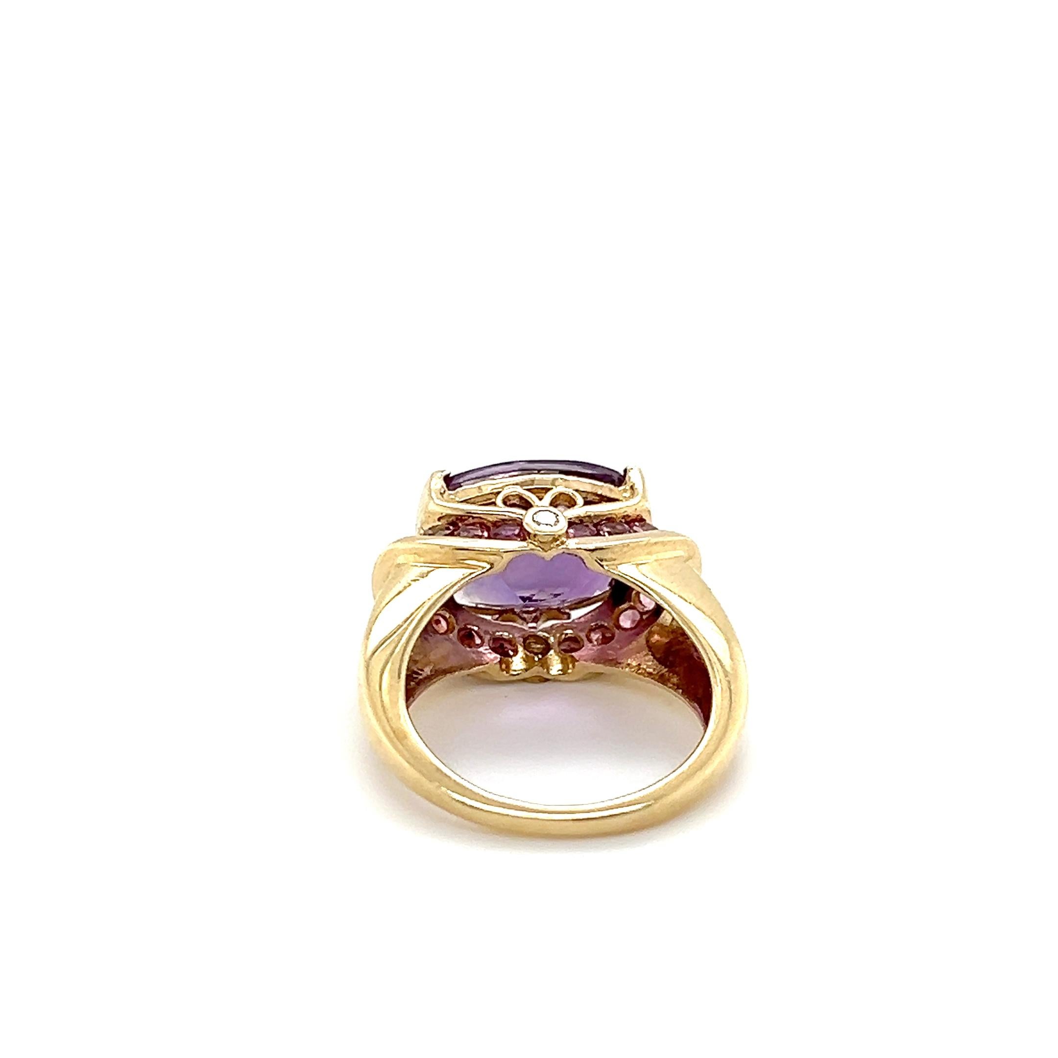 Contemporain Contemporary 5 Carat Amethyst Tourmaline Diamond & 10K Yellow Gold Cocktail Ring en vente