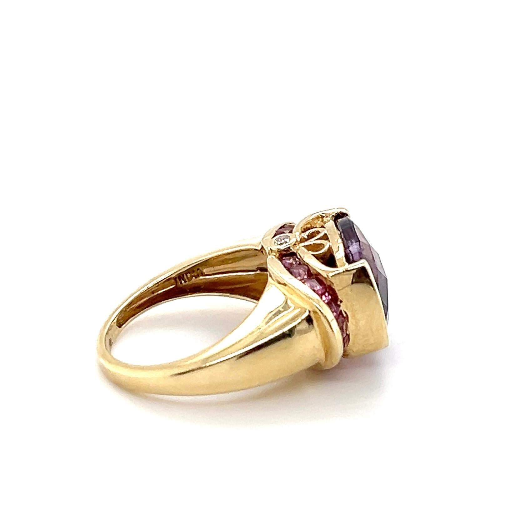 Taille coussin Contemporary 5 Carat Amethyst Tourmaline Diamond & 10K Yellow Gold Cocktail Ring en vente