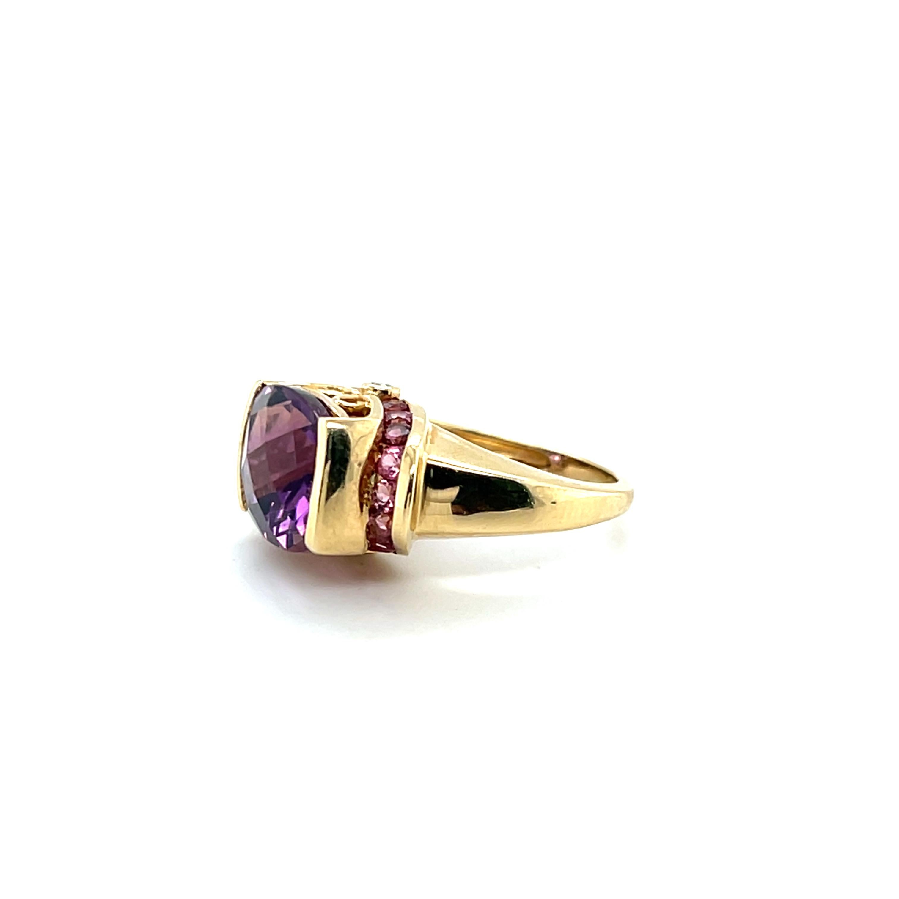 Contemporary 5 Carat Amethyst Tourmaline Diamond & 10K Yellow Gold Cocktail Ring en vente 3