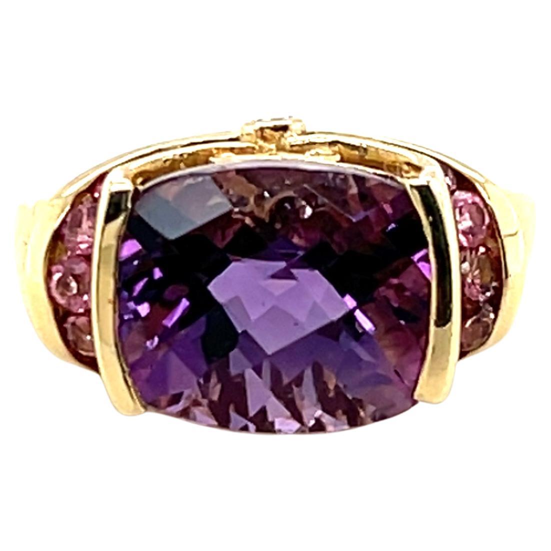 Contemporary 5 Carat Amethyst Tourmaline Diamond & 10K Yellow Gold Cocktail Ring en vente