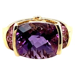 Contemporary 5 Carat Amethyst Tourmaline Diamond & 10K Yellow Gold Cocktail Ring
