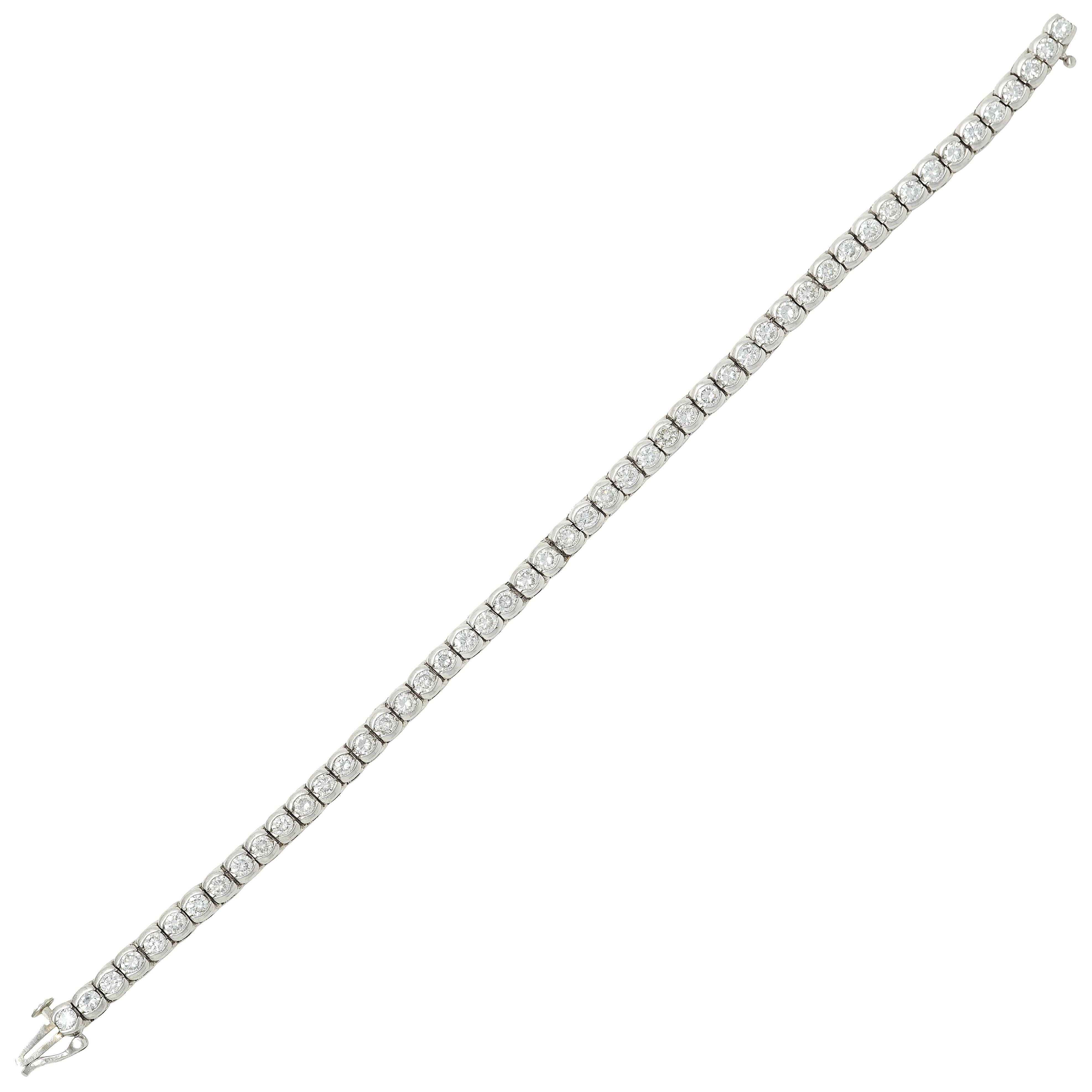 Contemporain Contemporary 5.00 CTW Diamond Platinum Vintage Semi-Bezel Line Bracelet en vente