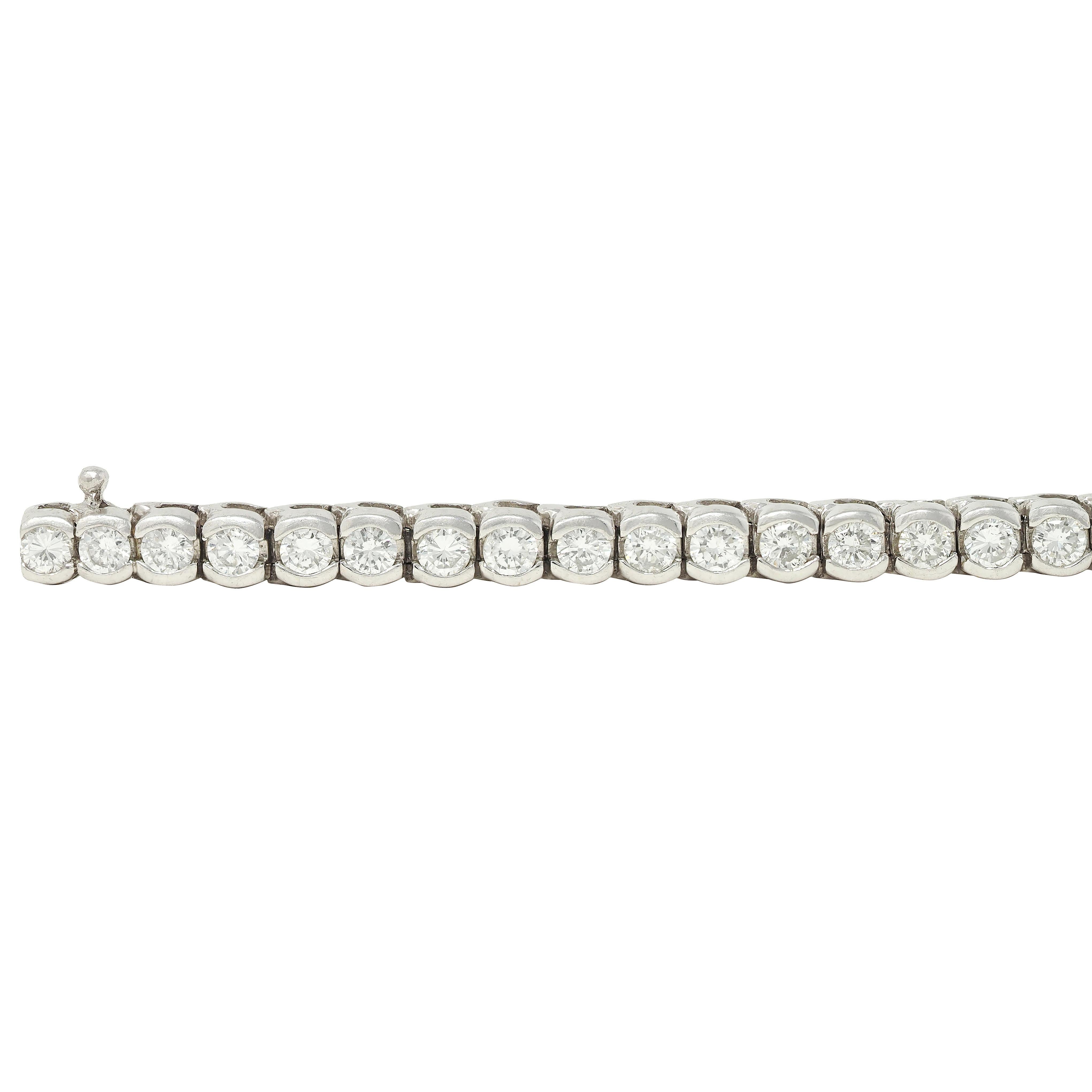 Taille brillant Contemporary 5.00 CTW Diamond Platinum Vintage Semi-Bezel Line Bracelet en vente