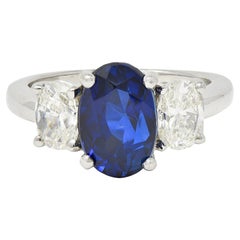 Contemporary 5.00 CTW No Heat Ceylon Sapphire Diamond Platinum 3 Stone Ring GIA Contemporary 5.00 CTW No Heat Ceylon Sapphire Diamond Platinum 3 Stone Ring GIA