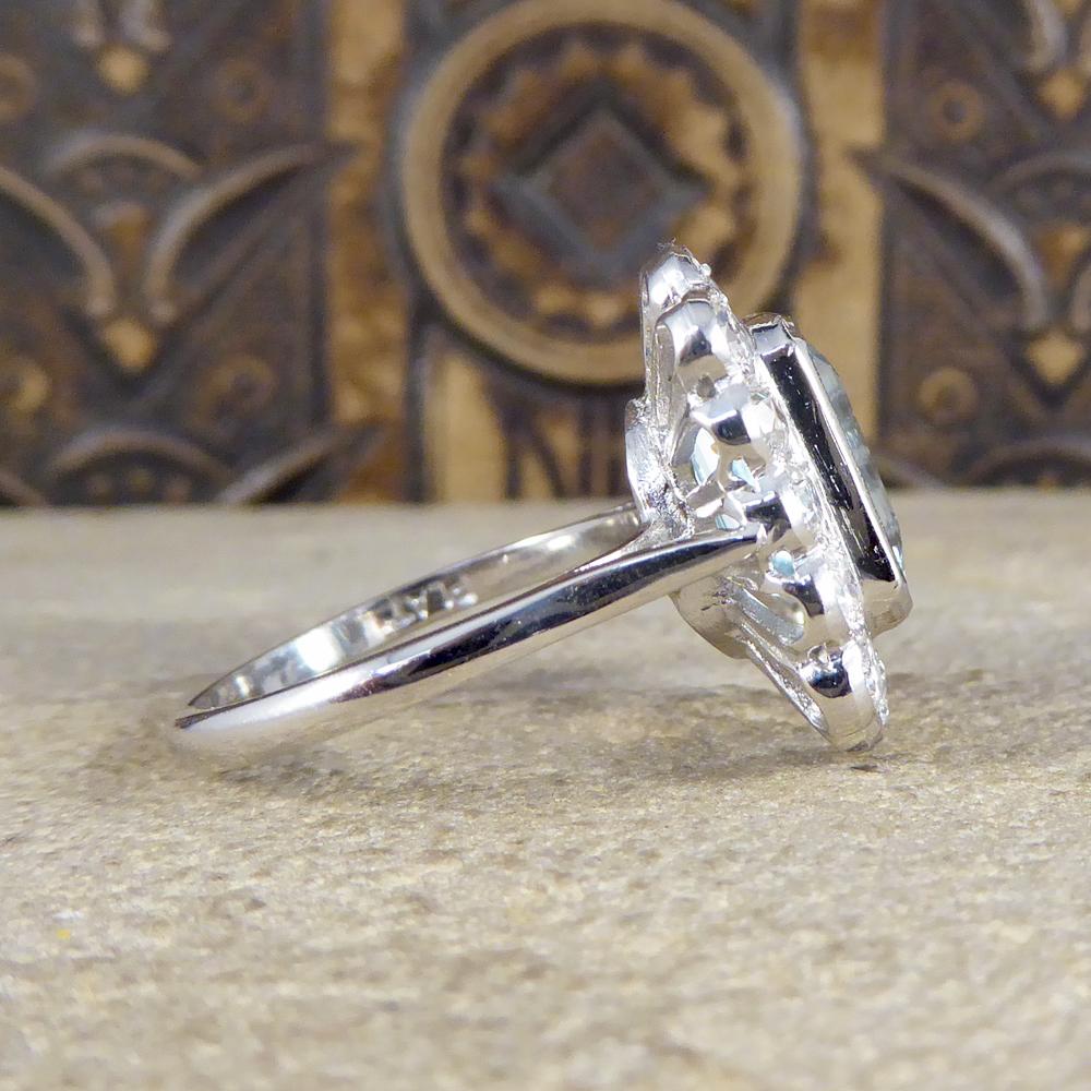 Modern Contemporary 5.00 Carat Aquamarine and Diamond Cluster Ring in Platinum