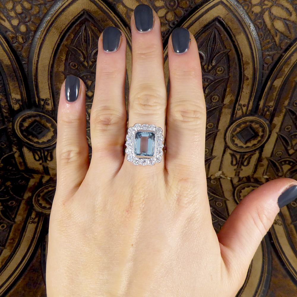 Contemporary 5.00 Carat Aquamarine and Diamond Cluster Ring in Platinum 2