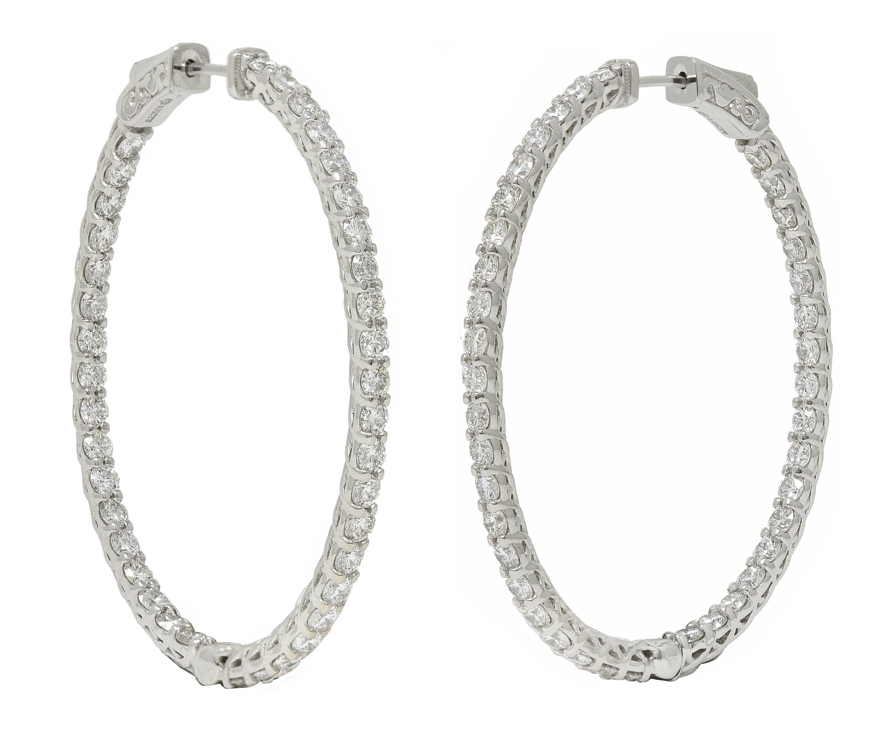 Contemporary 5.01 CTW Diamond 14 Karat White Gold Inside Outside Hoop Earring 2