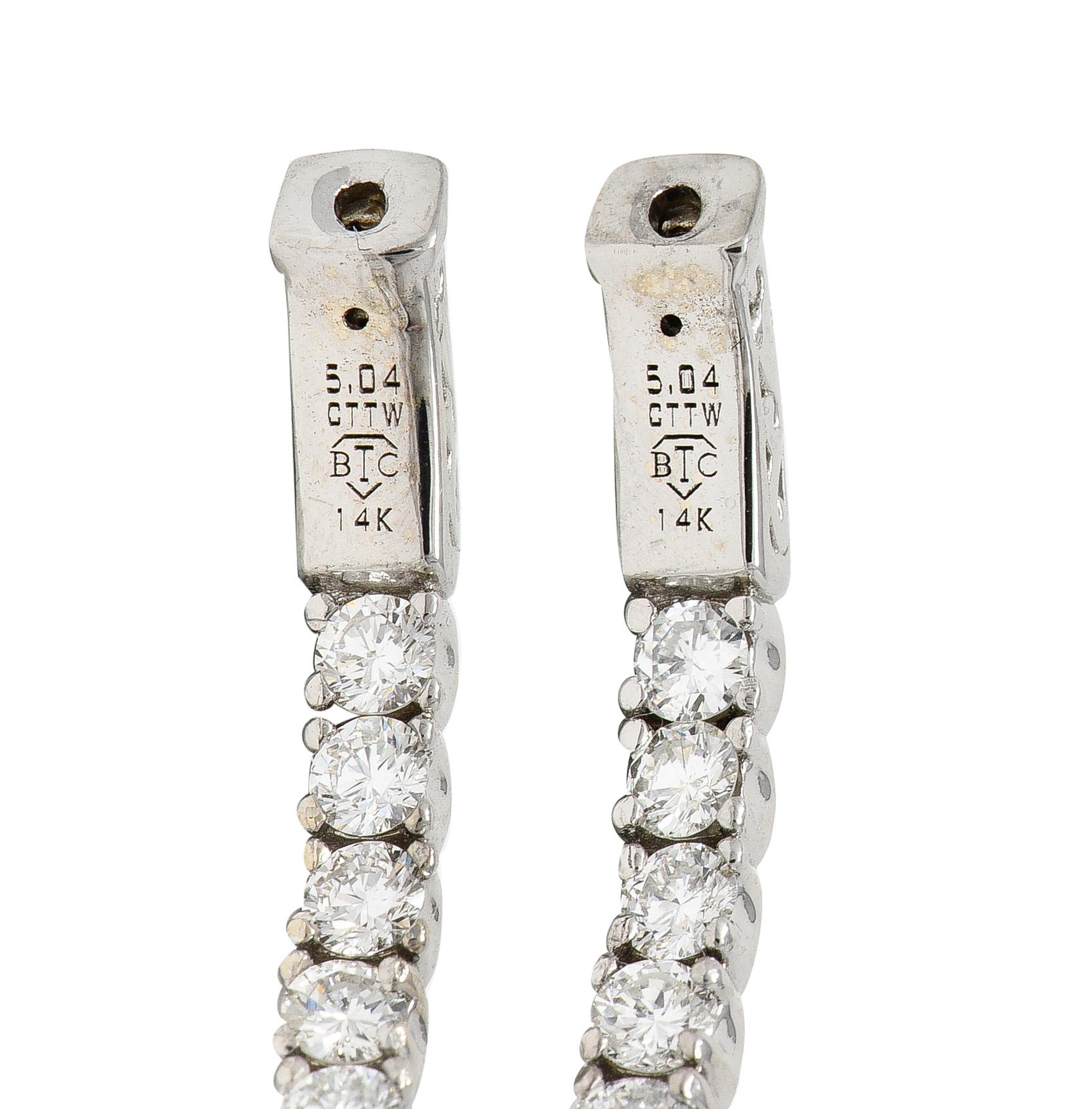 Women's or Men's Contemporary 5.04 Carats Diamond 14 Karat Gold Oval Inside Outside Hoop Earrings For Sale