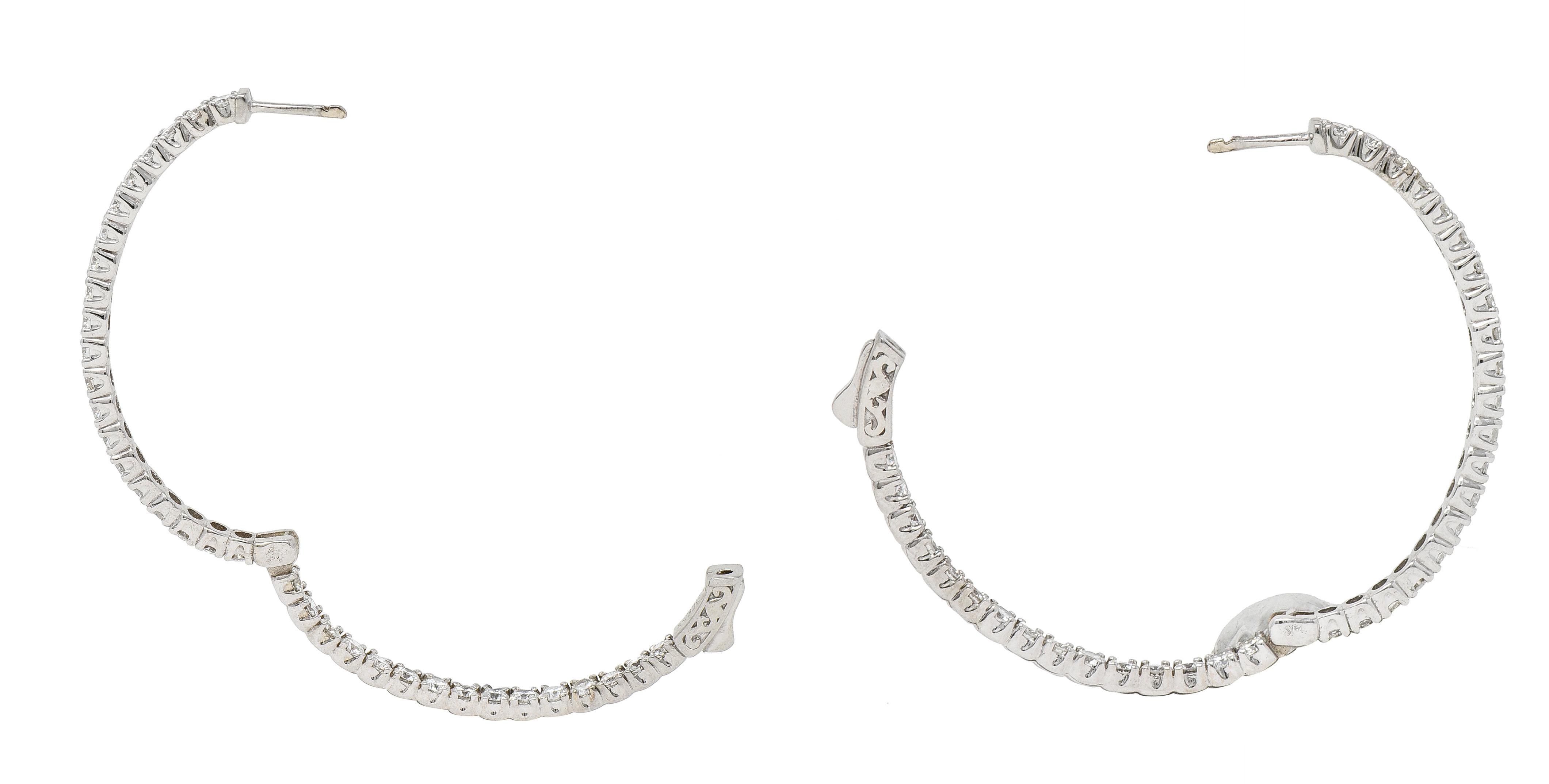 Contemporary 5.04 Carats Diamond 14 Karat Gold Oval Inside Outside Hoop Earrings For Sale 2