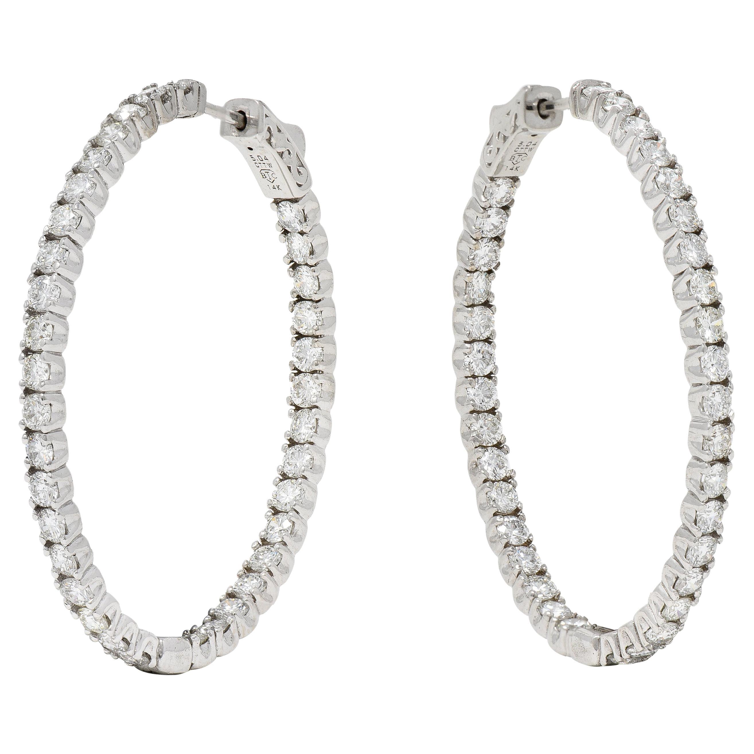 Zeitgenössische 5,04 Karat Diamant-Ohrringe aus 14 Karat Gold mit ovaler Innenseite und Außenseite
