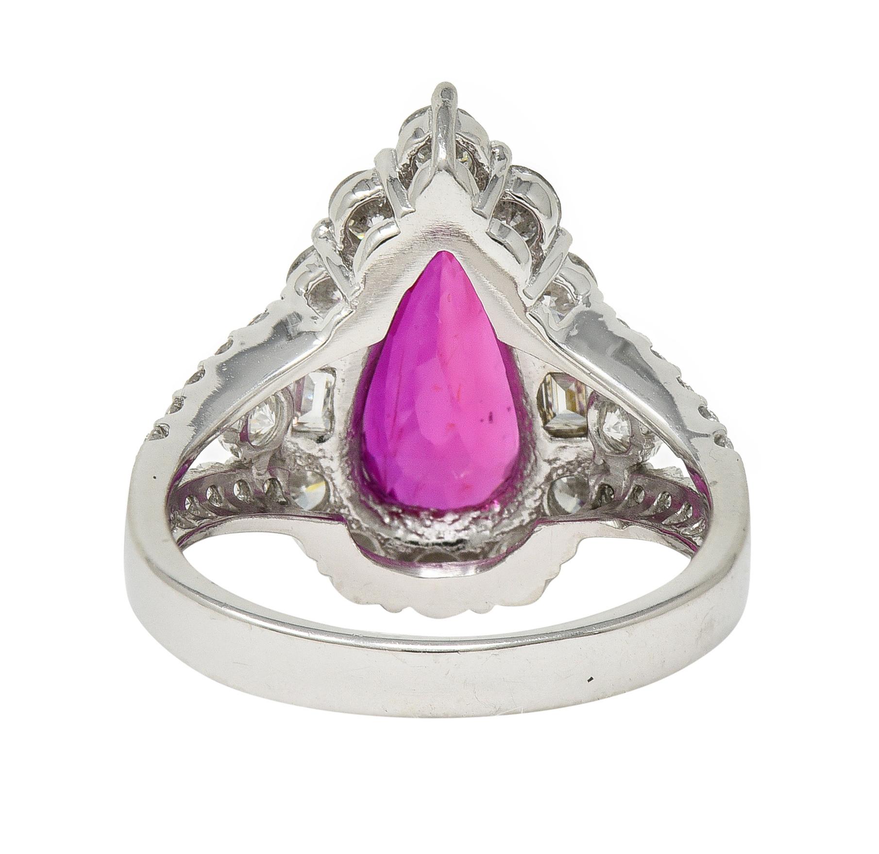 Contemporary 5.11 CTW Pear Cut Mozambique No Heat Ruby Diamond Ring AGL For Sale 7