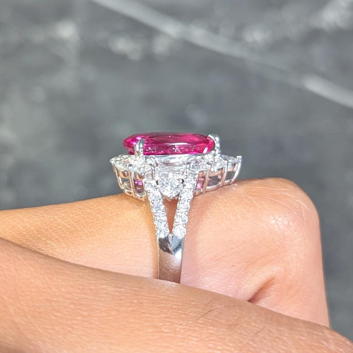 Contemporary 5.11 CTW Pear Cut Mozambique No Heat Ruby Diamond Ring AGL For Sale 11