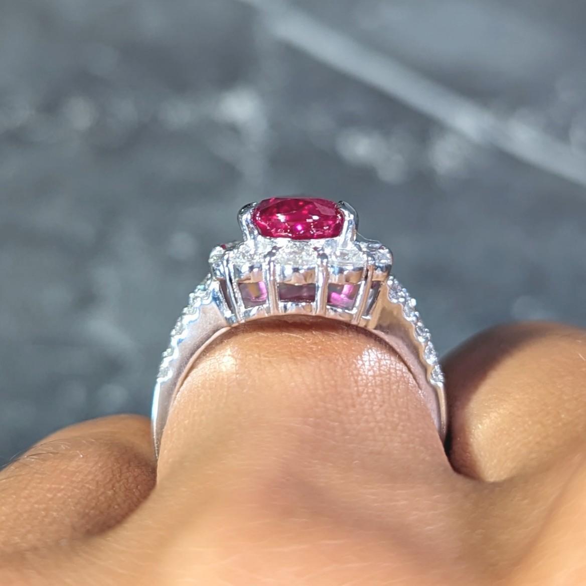 Contemporary 5.11 CTW Pear Cut Mozambique No Heat Ruby Diamond Ring AGL For Sale 12