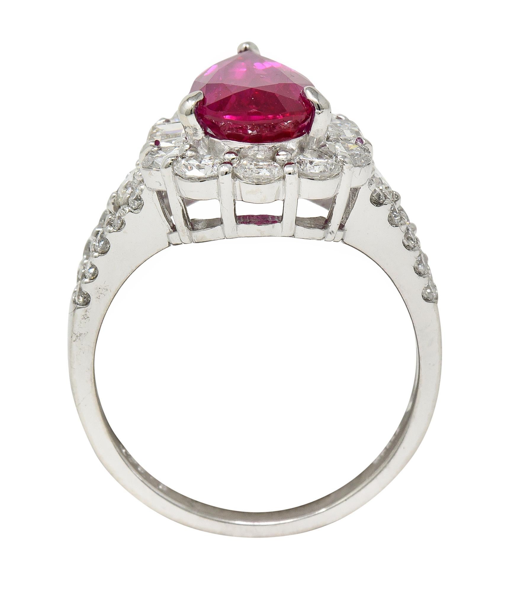 Contemporary 5.11 CTW Pear Cut Mozambique No Heat Ruby Diamond Ring AGL For Sale 2