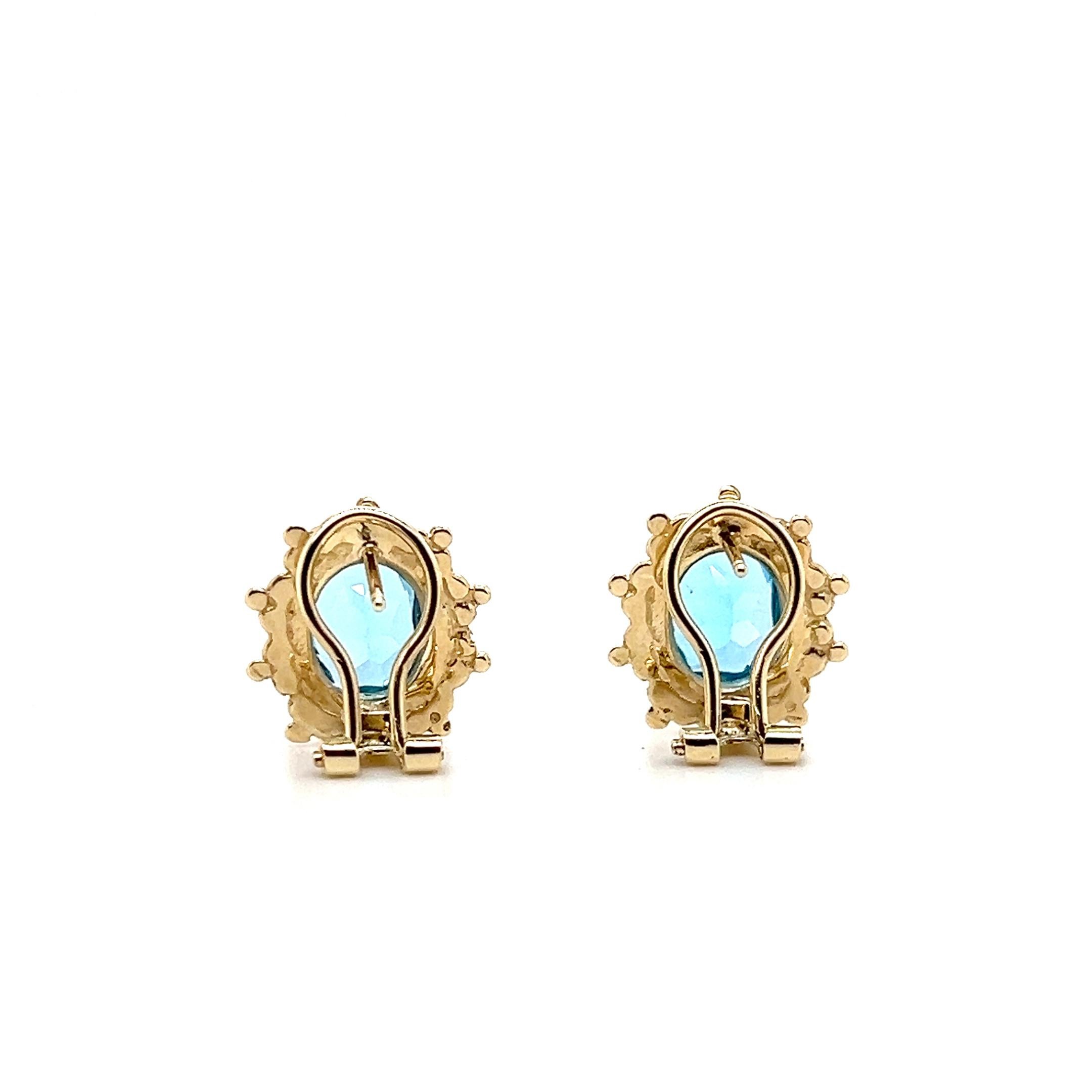 Orecchini Omega Back in oro giallo 14 carati con 5,24 carati di topazio blu in vendita 4