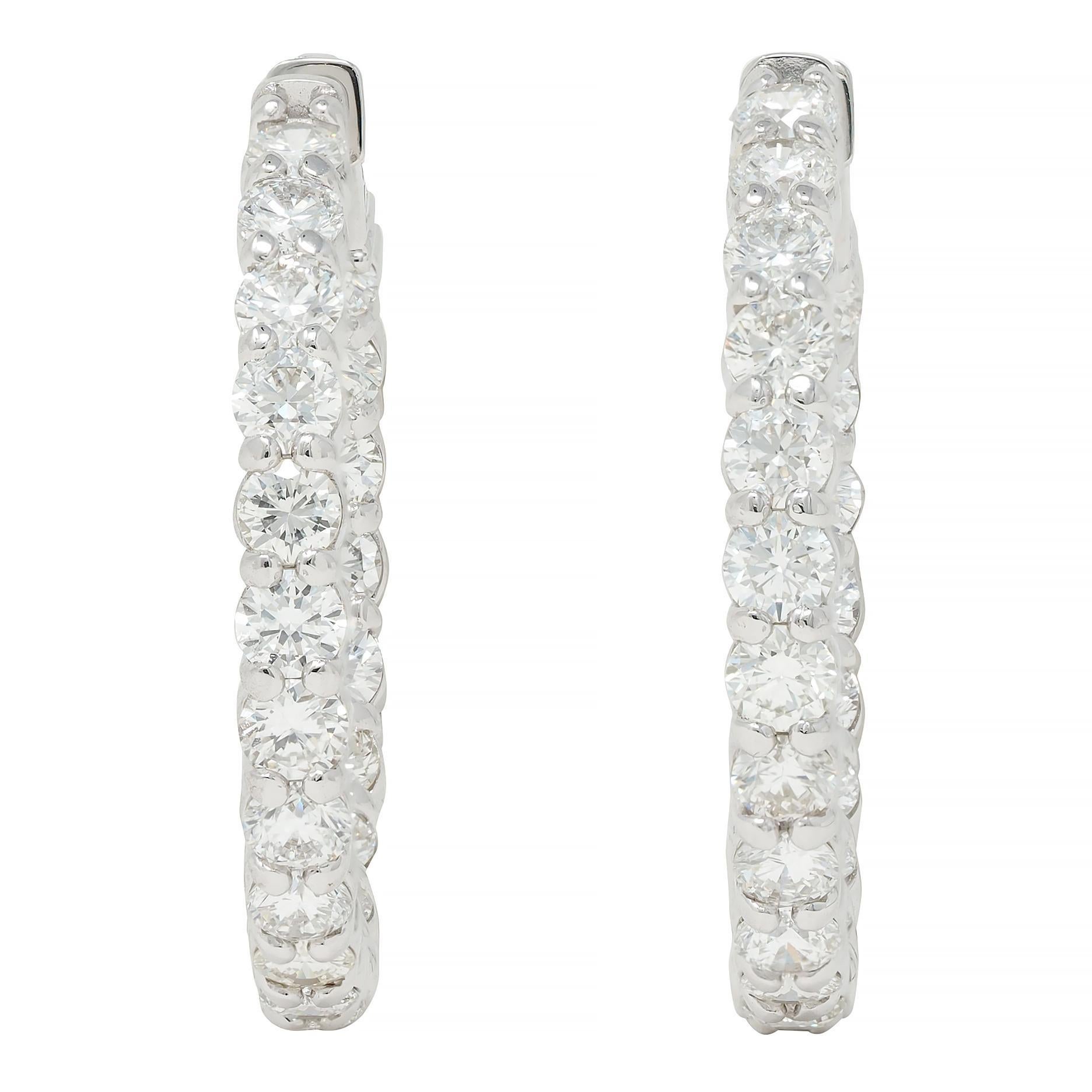 Brilliant Cut Contemporary 5.26 CTW Diamond 14 Karat White Gold Inside Outside Hoop Earring