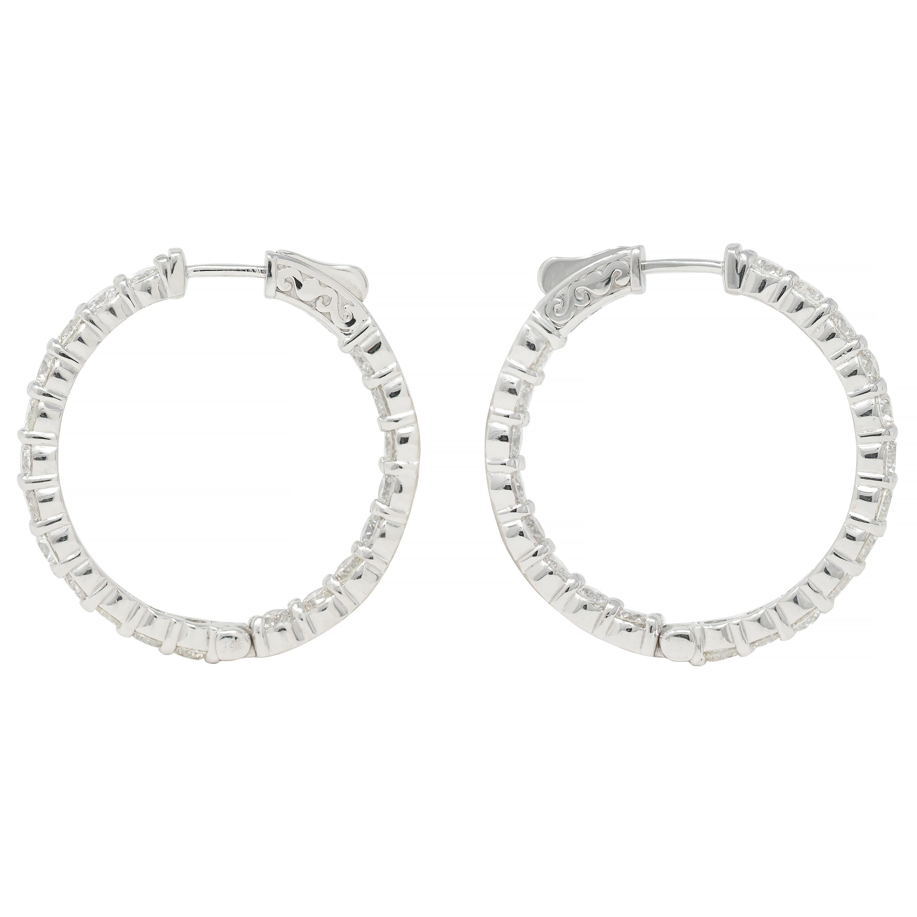Contemporary 5.26 CTW Diamond 14 Karat White Gold Inside Outside Hoop Earring In Excellent Condition In Philadelphia, PA